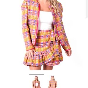 Worn once: Emily McCarthy: Colorful Plaid Jacket with Gold Zipper
